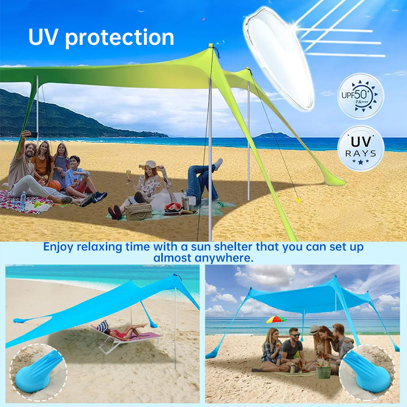 Family beach tent, large pop-up parasol, beach shelter, sun shade. Stable poles with portable carry bag. Outdoor shade. Family beach tent, large pop-up parasol, beach shelter, sun shade. Stable poles with portable carry bag. Outdoor shade.