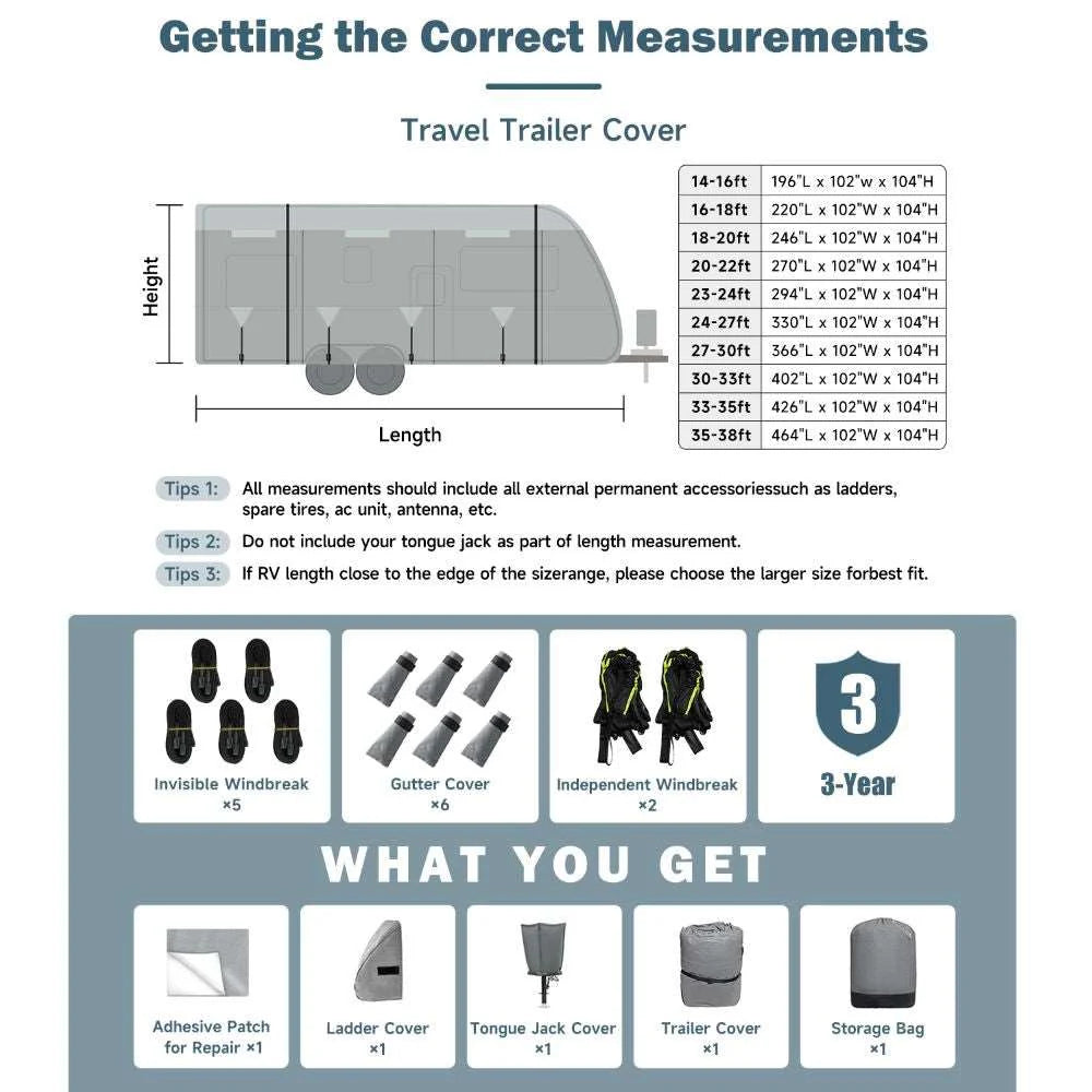 Umbrauto RV Cover,7 Layers Travel Trailer Cover, Waterproof Camper Cover,Grey Umbrauto RV Cover,7 Layers Travel Trailer Cover, Waterproof Camper Cover,Grey