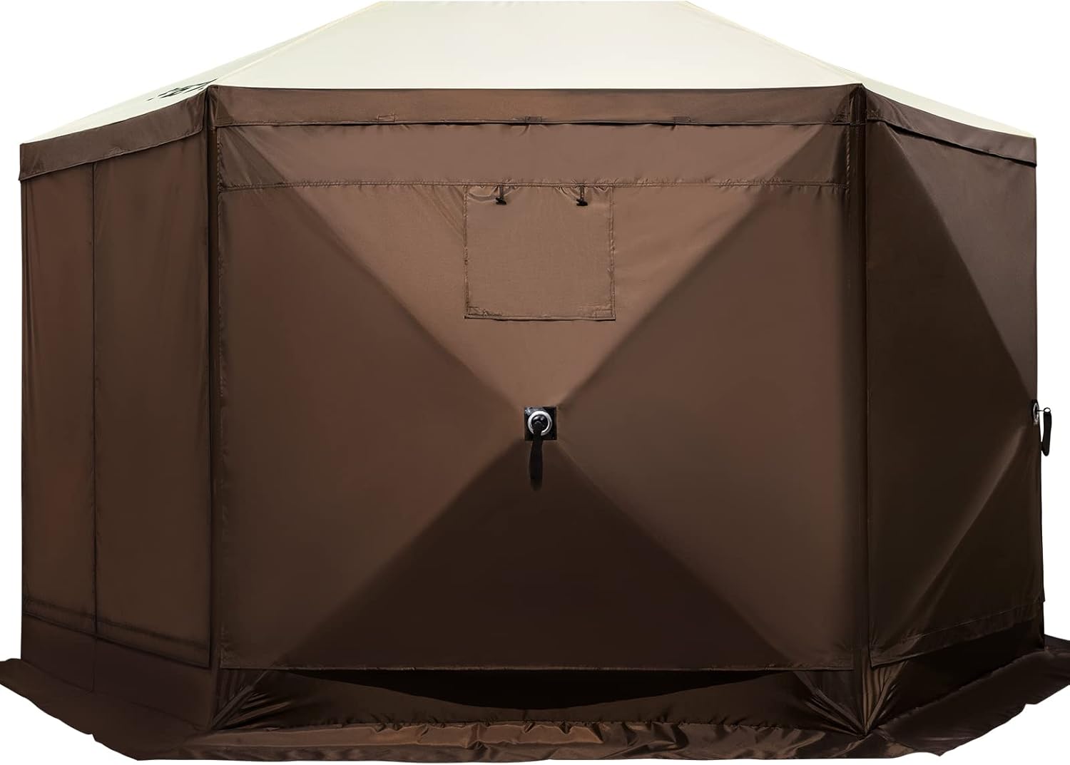 VEVOR 12 * 12ft 6 Sided Pop-up Canopy Shelter Tent with Mesh Windows, Portable Carry Bag, Stakes, Large Shade Tents for Outdoor Camping, Lawn and Backyard, Brown/Beige VEVOR 12 * 12ft 6 Sided Pop-up Canopy Shelter Tent with Mesh Windows, Portable Carry Bag, Stakes, Large Shade Tents for Outdoor Camping, Lawn and Backyard, Brown/Beige