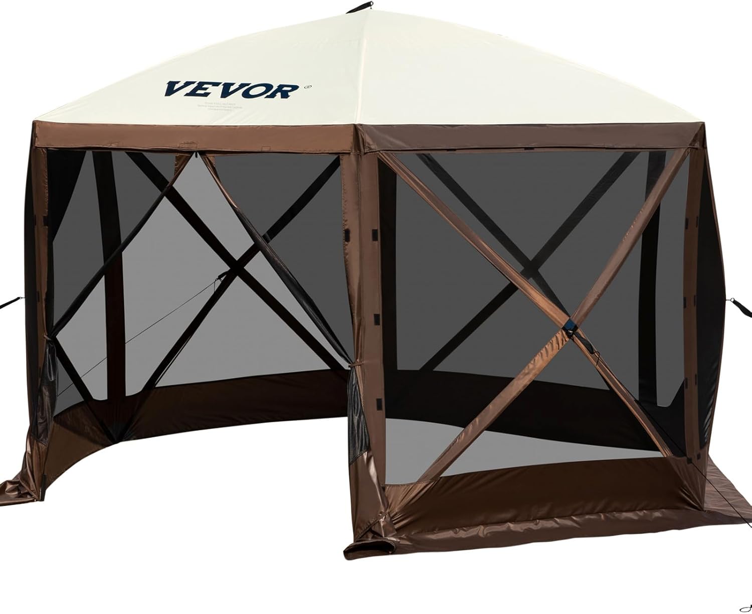 VEVOR 12 * 12ft 6 Sided Pop-up Canopy Shelter Tent with Mesh Windows, Portable Carry Bag, Stakes, Large Shade Tents for Outdoor Camping, Lawn and Backyard, Brown/Beige VEVOR 12 * 12ft 6 Sided Pop-up Canopy Shelter Tent with Mesh Windows, Portable Carry Bag, Stakes, Large Shade Tents for Outdoor Camping, Lawn and Backyard, Brown/Beige
