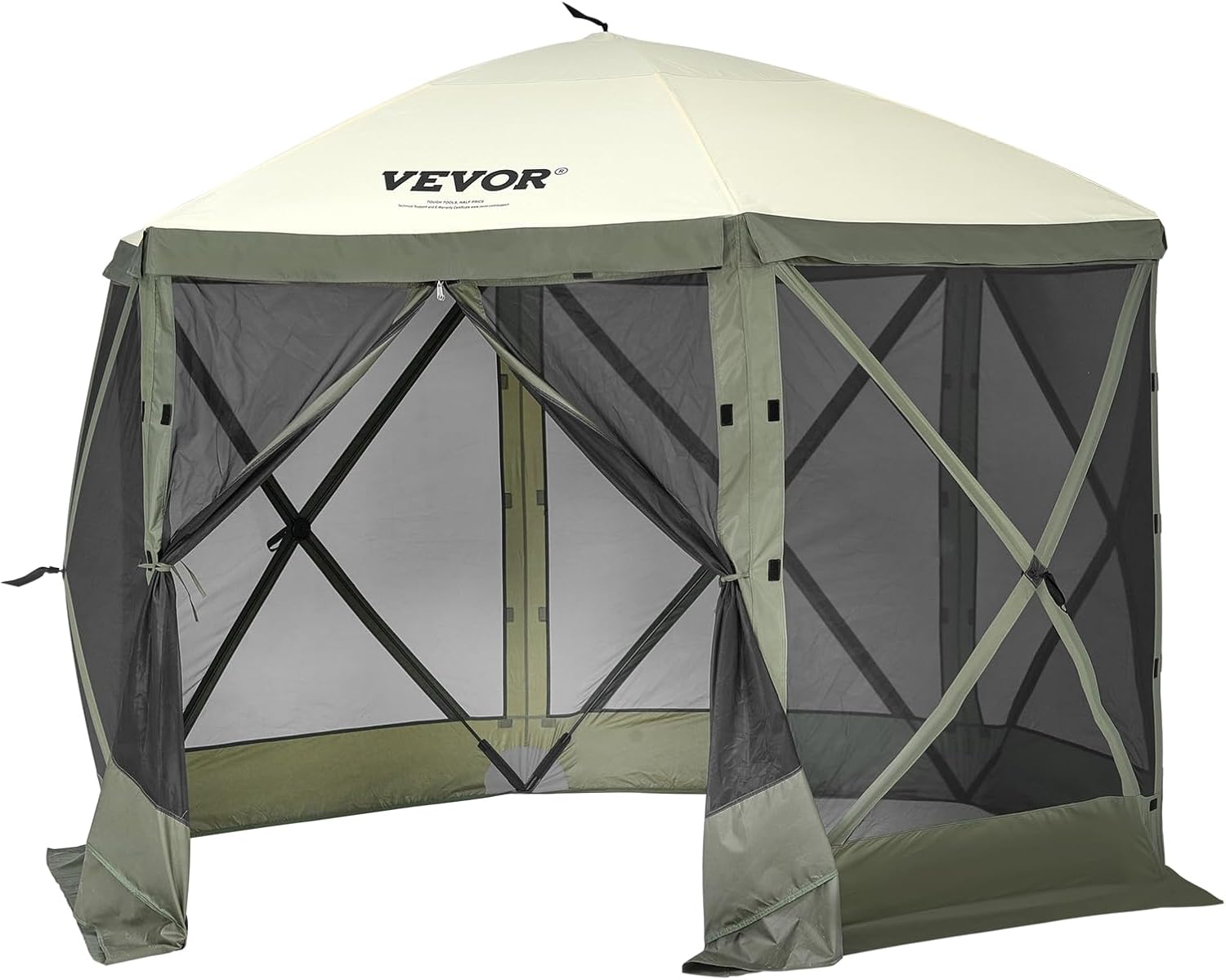 VEVOR 12 * 12ft 6 Sided Pop-up Canopy Shelter Tent with Mesh Windows, Portable Carry Bag, Stakes, Large Shade Tents for Outdoor Camping, Lawn and Backyard, Brown/Beige VEVOR 12 * 12ft 6 Sided Pop-up Canopy Shelter Tent with Mesh Windows, Portable Carry Bag, Stakes, Large Shade Tents for Outdoor Camping, Lawn and Backyard, Brown/Beige