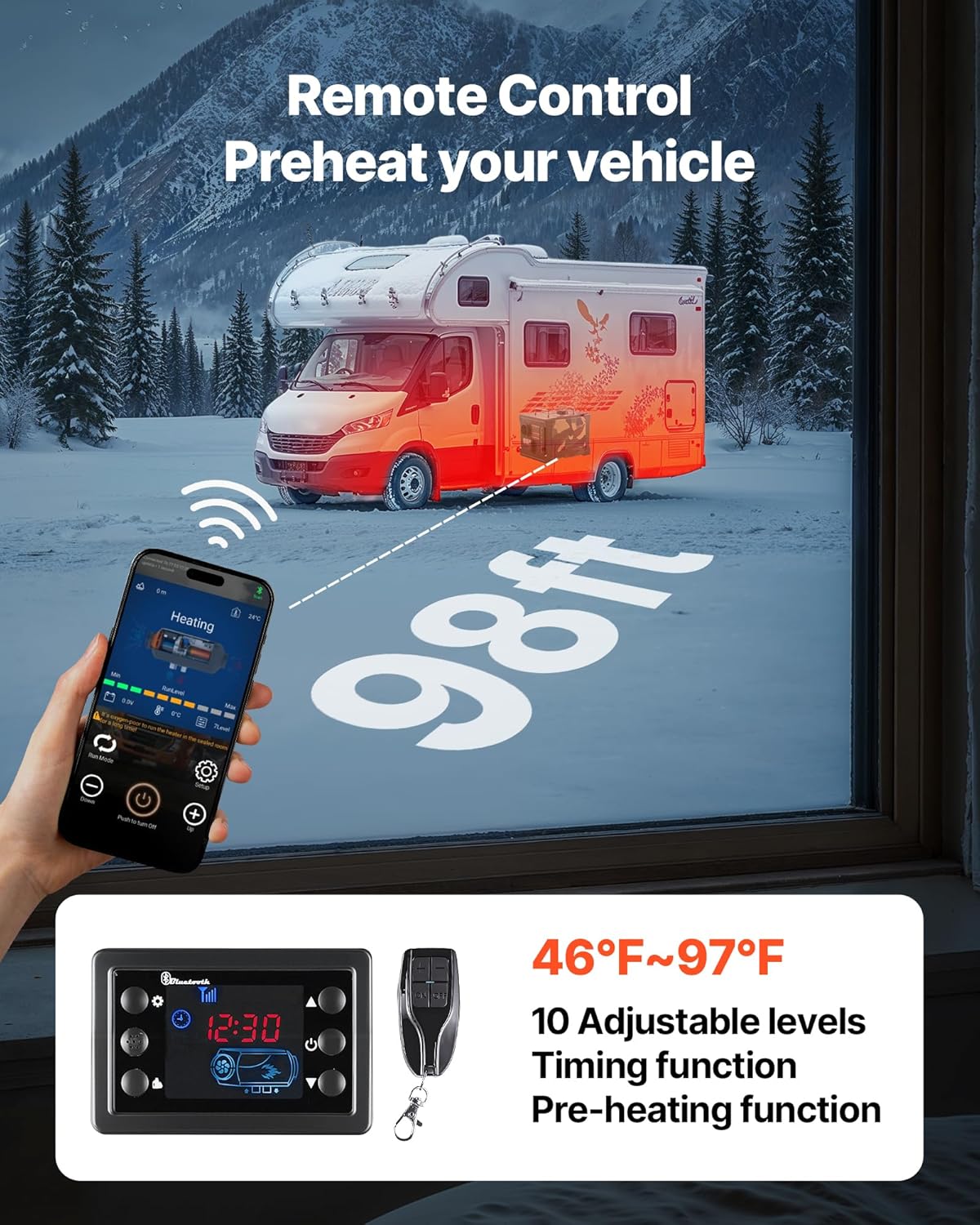 VEVOR Diesel Heater 8KW, DC 12V/24V, All in One Portable Diesel Air Heater with Bluetooth APP Control, Remote Control and LCD Screen, 1.9 Gal Fuel Tank for Trucks, Vans, RVs, Campers, and Garages VEVOR Diesel Heater 8KW, DC 12V/24V, All in One Portable Diesel Air Heater with Bluetooth APP Control, Remote Control and LCD Screen, 1.9 Gal Fuel Tank for Trucks, Vans, RVs, Campers, and Garages