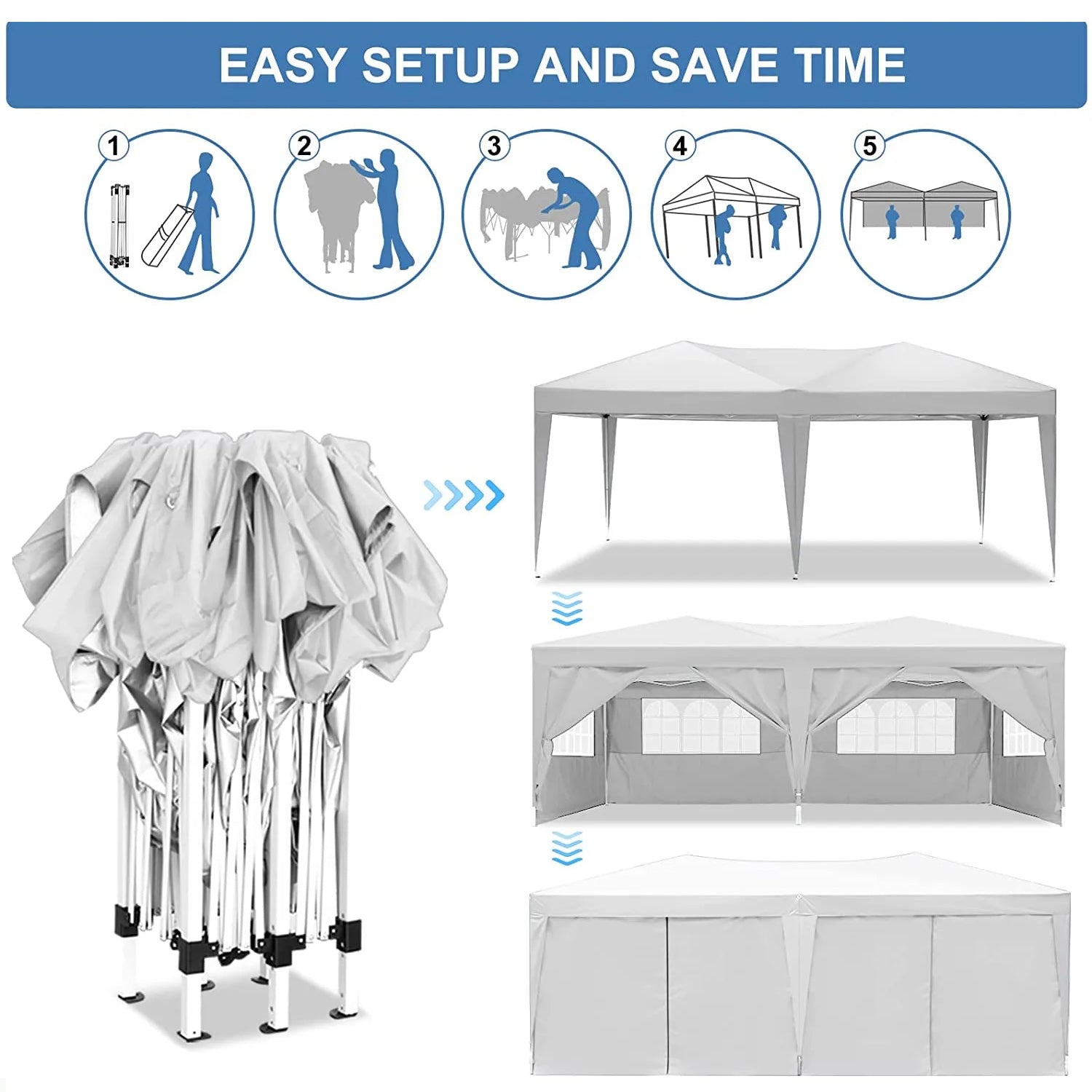 10'x20 'folding canopy with 6 detachable side walls outdoor activity shelters UPF 50+terrace portable tent (white) 10'x20 'folding canopy with 6 detachable side walls outdoor activity shelters UPF 50+terrace portable tent (white)