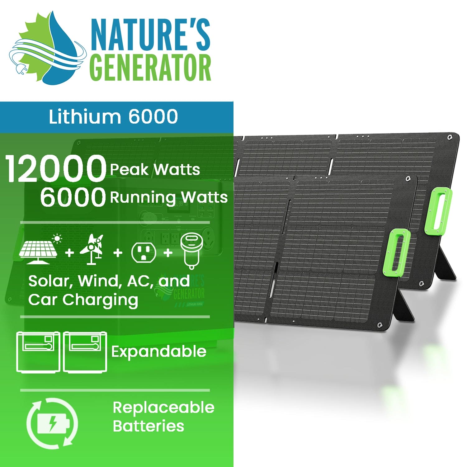 Nature's Generator Lithium 6000 with Solar Panel Nature's Generator Lithium 6000 with Solar Panel
