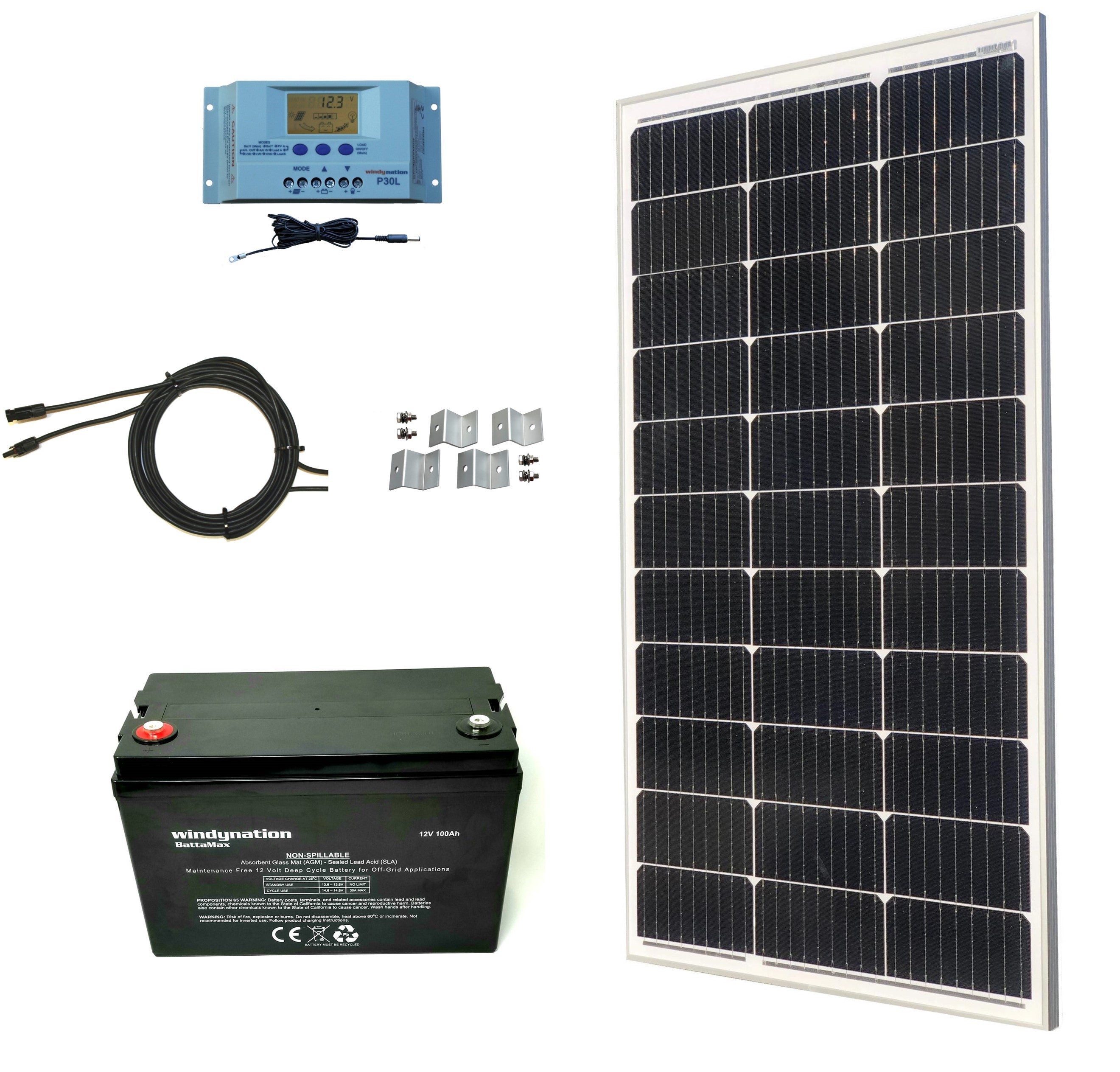 100-Watt Monocrystalline Solar Panel Kits with P30L LCD Solar Charge Controller 100-Watt Monocrystalline Solar Panel Kits with P30L LCD Solar Charge Controller