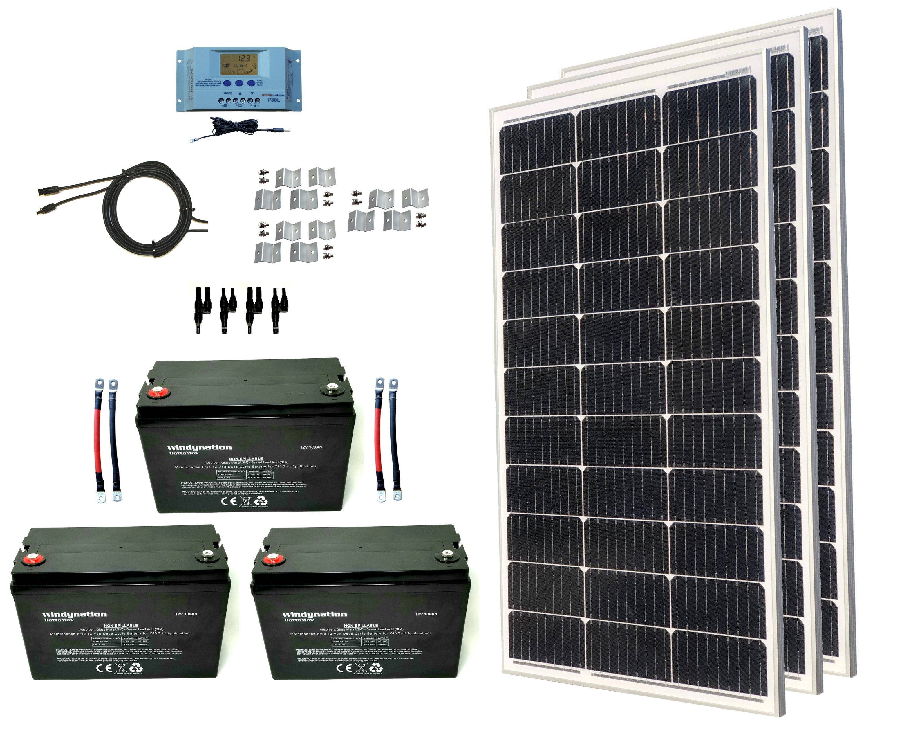 300-Watt Monocrystalline Solar Panel Kits with P30L LCD Solar Charge Controller 300-Watt Monocrystalline Solar Panel Kits with P30L LCD Solar Charge Controller