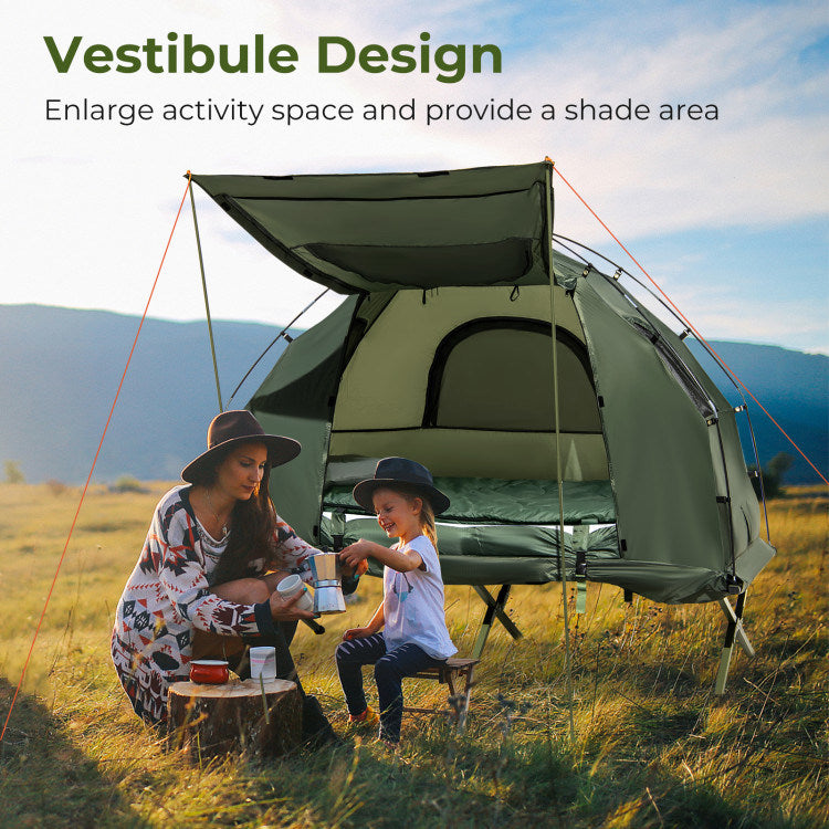 1-Person Folding Camping Tent with Sunshade and Air Mattress 1-Person Folding Camping Tent with Sunshade and Air Mattress