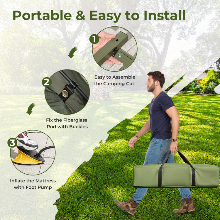 1-Person Folding Camping Tent with Sunshade and Air Mattress 1-Person Folding Camping Tent with Sunshade and Air Mattress