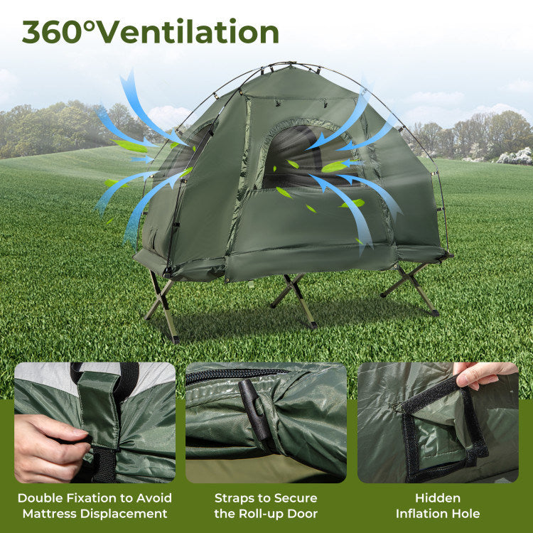 1-Person Folding Camping Tent with Sunshade and Air Mattress 1-Person Folding Camping Tent with Sunshade and Air Mattress
