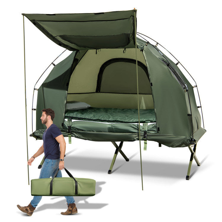 1-Person Folding Camping Tent with Sunshade and Air Mattress 1-Person Folding Camping Tent with Sunshade and Air Mattress