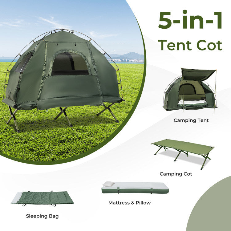 1-Person Folding Camping Tent with Sunshade and Air Mattress 1-Person Folding Camping Tent with Sunshade and Air Mattress