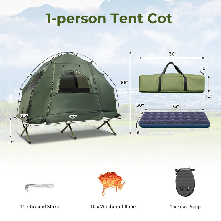 1-Person Folding Camping Tent with Sunshade and Air Mattress 1-Person Folding Camping Tent with Sunshade and Air Mattress