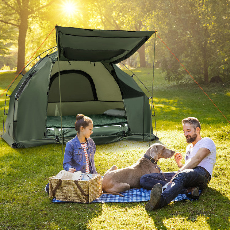 1-Person Folding Camping Tent with Sunshade and Air Mattress 1-Person Folding Camping Tent with Sunshade and Air Mattress