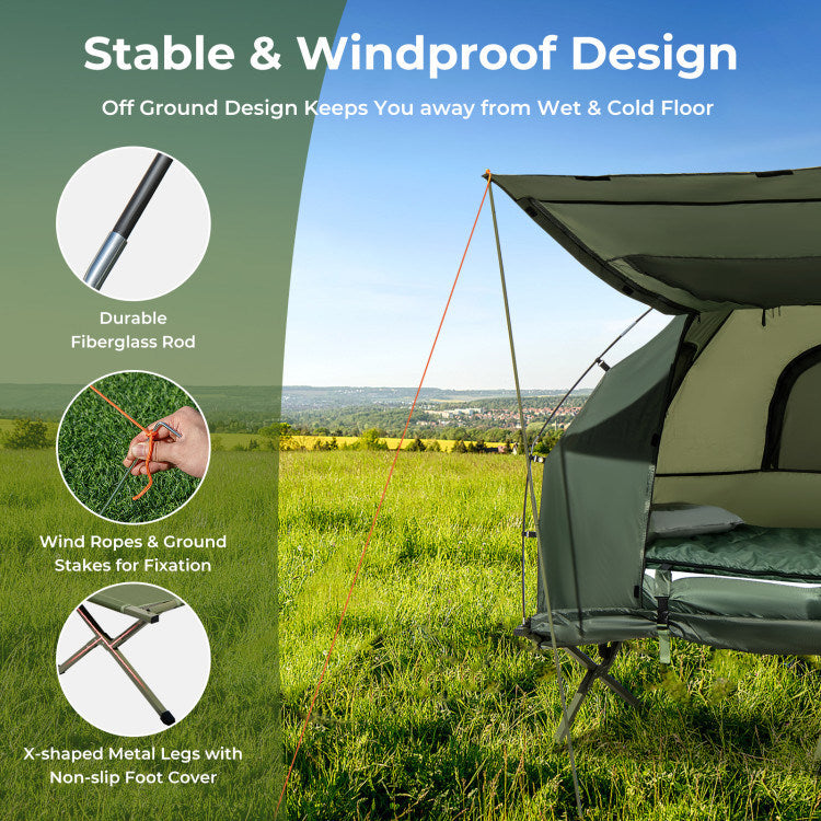 1-Person Folding Camping Tent with Sunshade and Air Mattress 1-Person Folding Camping Tent with Sunshade and Air Mattress