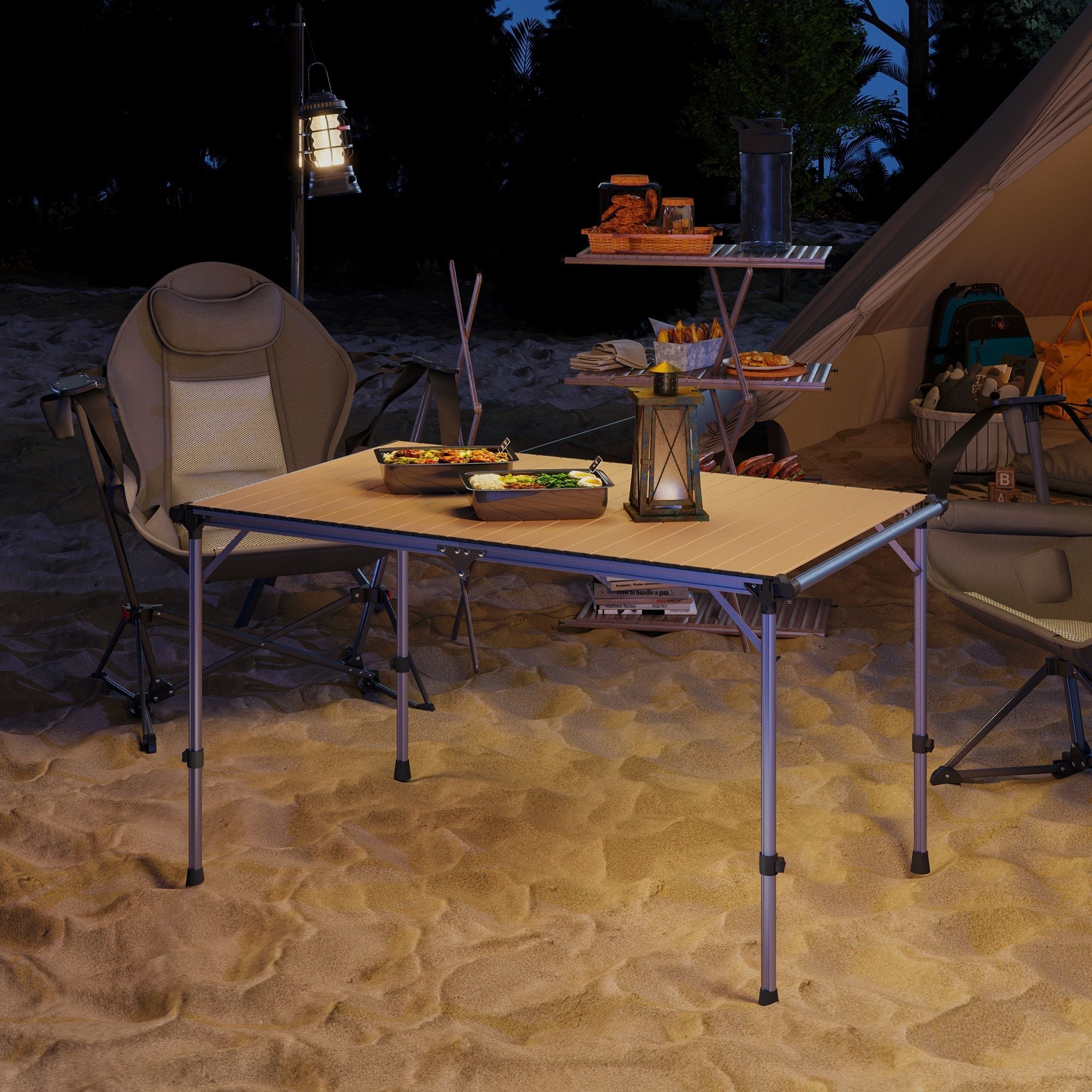 Outsunny Folding Camping Table, Adjustable Height Aluminum Table, Portable Camping Table for Picnic, Beach, BBQ Outsunny Folding Camping Table, Adjustable Height Aluminum Table, Portable Camping Table for Picnic, Beach, BBQ