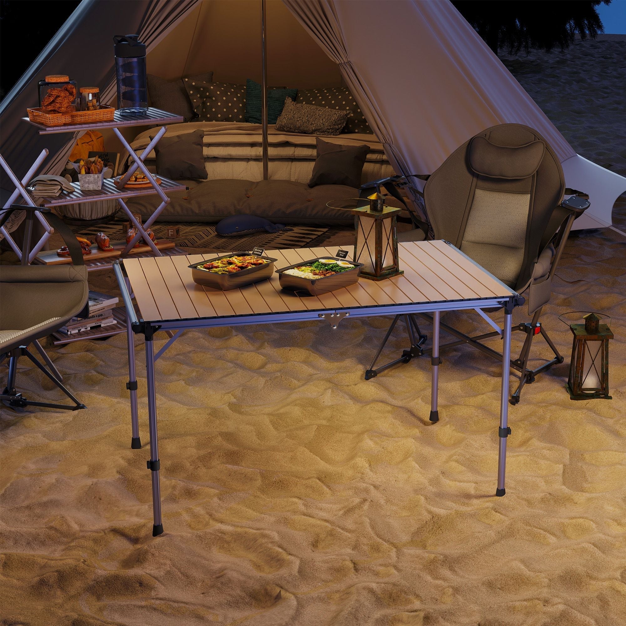 Outsunny Folding Camping Table, Adjustable Height Aluminum Table, Portable Camping Table for Picnic, Beach, BBQ Outsunny Folding Camping Table, Adjustable Height Aluminum Table, Portable Camping Table for Picnic, Beach, BBQ