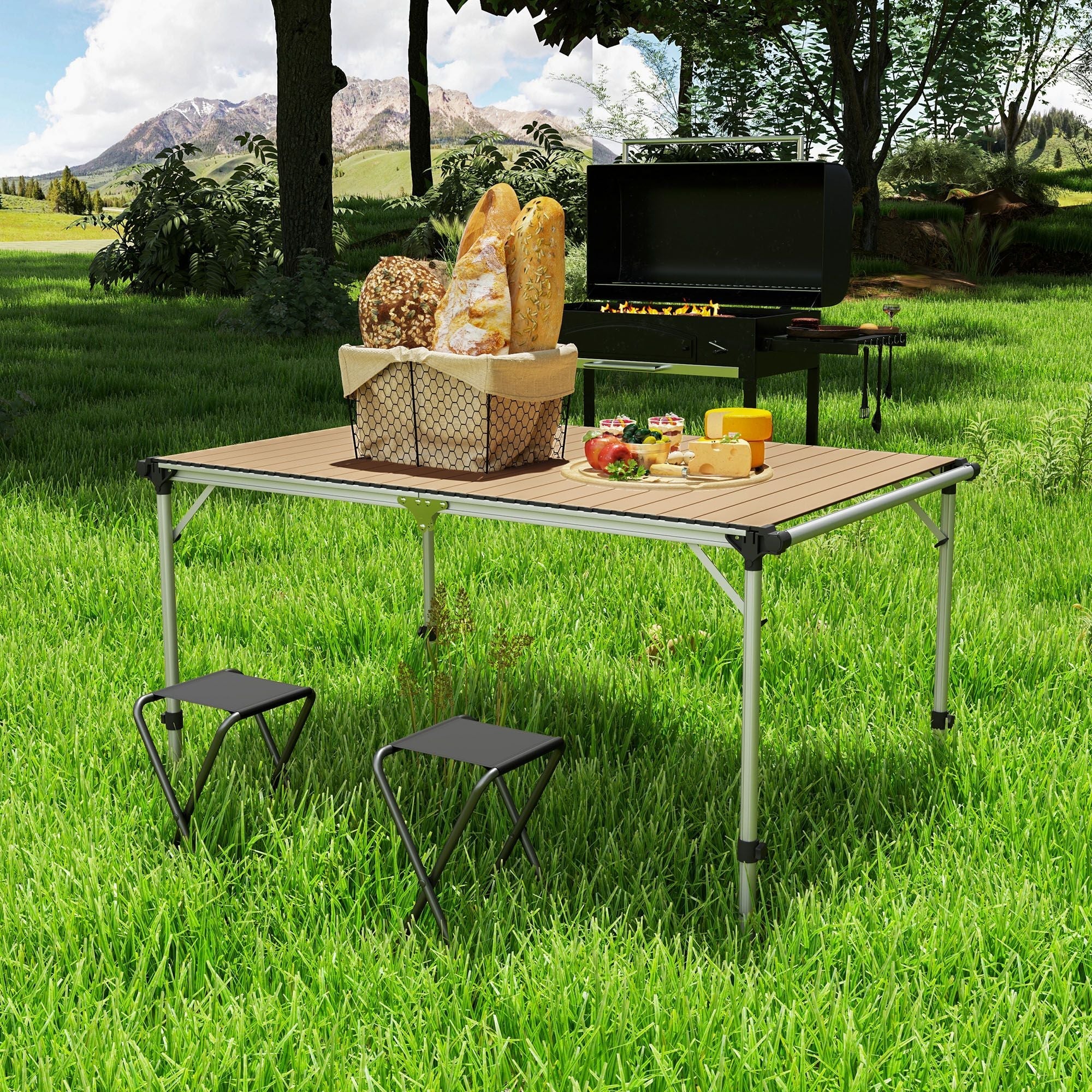 Outsunny Folding Camping Table, Adjustable Height Aluminum Table, Portable Camping Table for Picnic, Beach, BBQ Outsunny Folding Camping Table, Adjustable Height Aluminum Table, Portable Camping Table for Picnic, Beach, BBQ