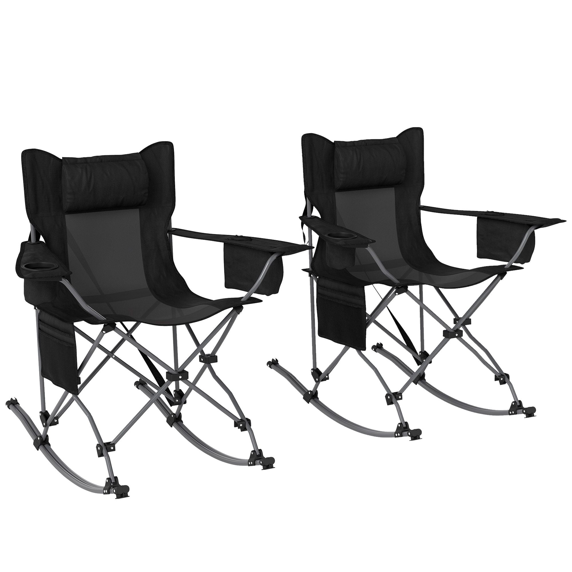 Outsunny Portable Outdoor Folding Rocking Camping Chairs with Headrest, Cooler Bag, Cup Holder, Carry Bag, 2 Pack, Black Outsunny Portable Outdoor Folding Rocking Camping Chairs with Headrest, Cooler Bag, Cup Holder, Carry Bag, 2 Pack, Black