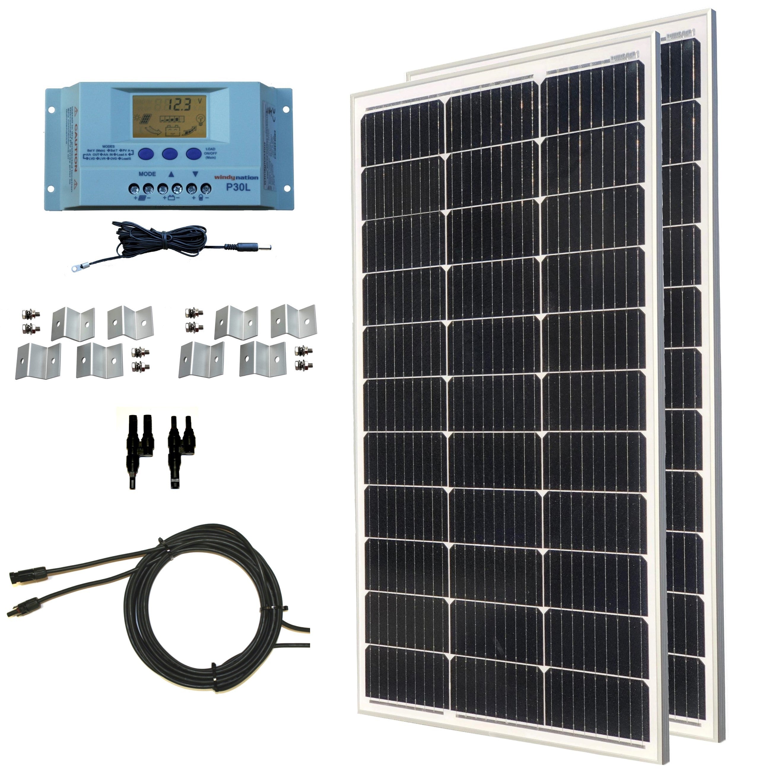 100-Watt Monocrystalline Solar Panel Kits with P30L LCD Solar Charge Controller 100-Watt Monocrystalline Solar Panel Kits with P30L LCD Solar Charge Controller