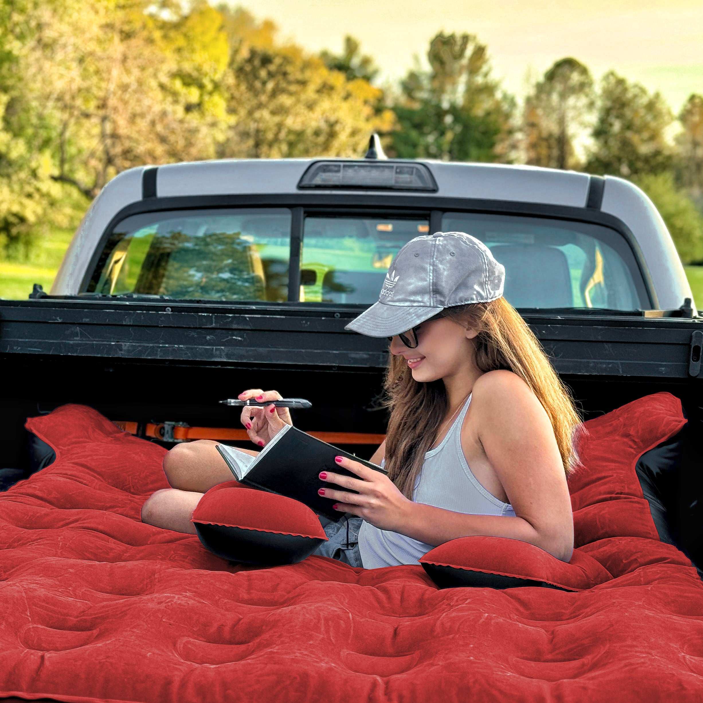 DikaSun Full Size Truck Bed Air Mattress – Fits 5.5 to 6.5 ft Beds | Red