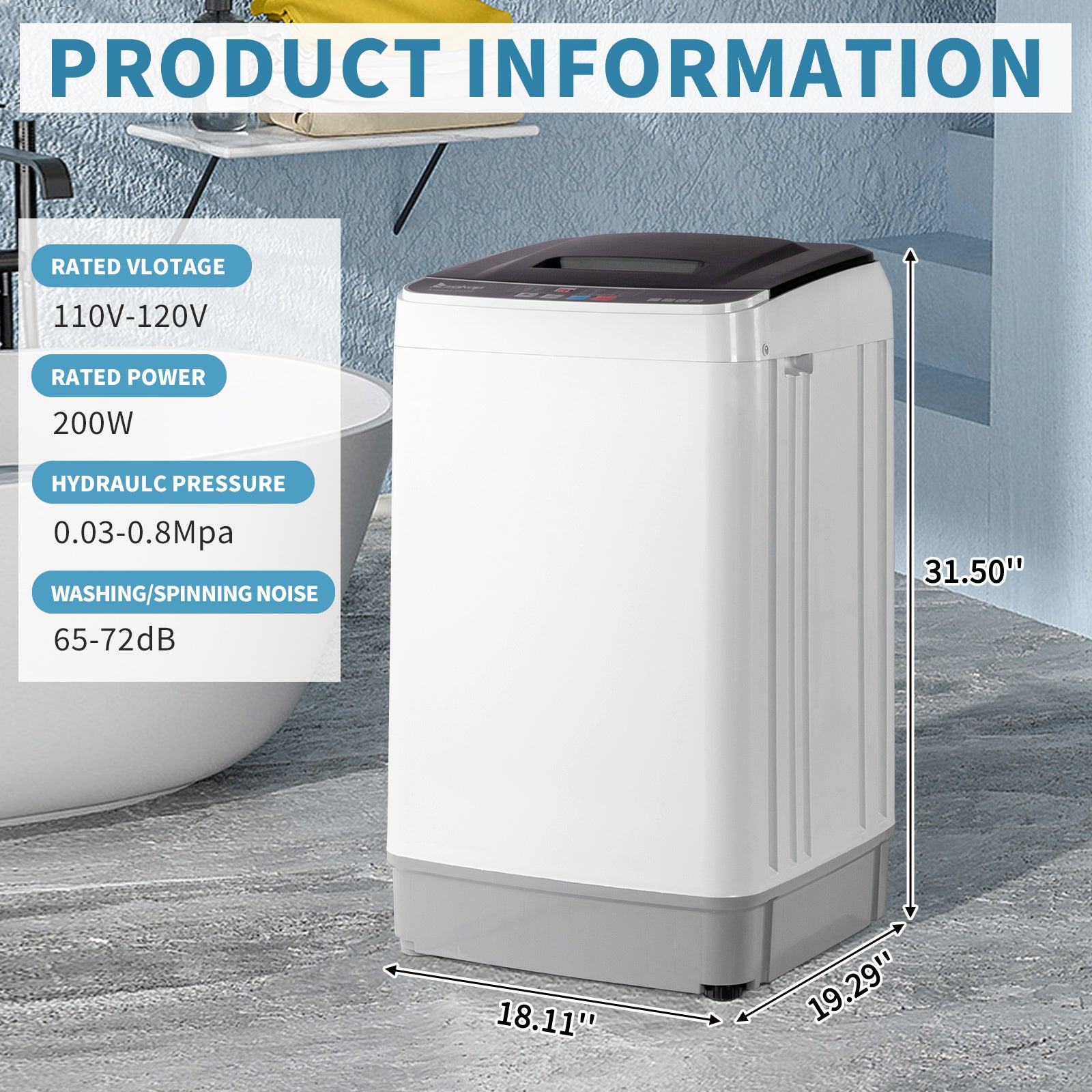 Full Automatic 17.6Lbs Top-Load Portable Washer & Dryer – 2-in-1