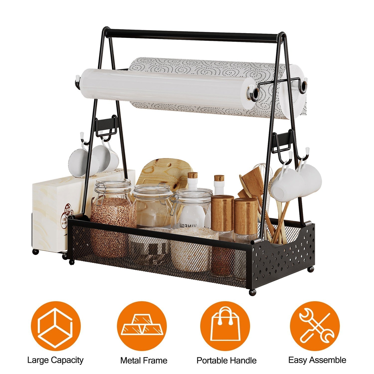 Metal Grill Caddy & Utensil Organizer with Paper Towel Holder