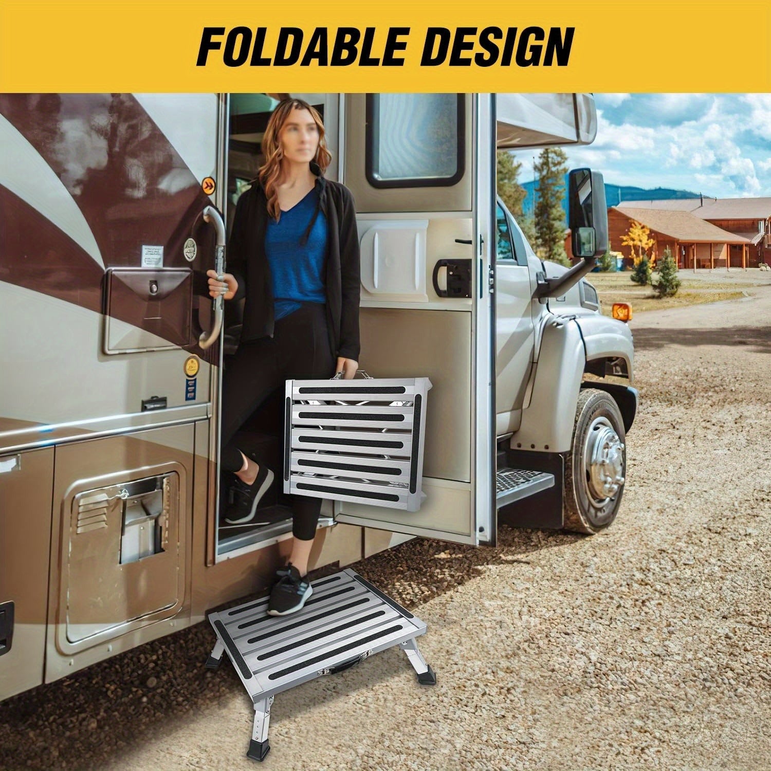 WAYWE Aluminum RV Step Stool – 4-Level Folding Platform, 500 lbs Capacity
