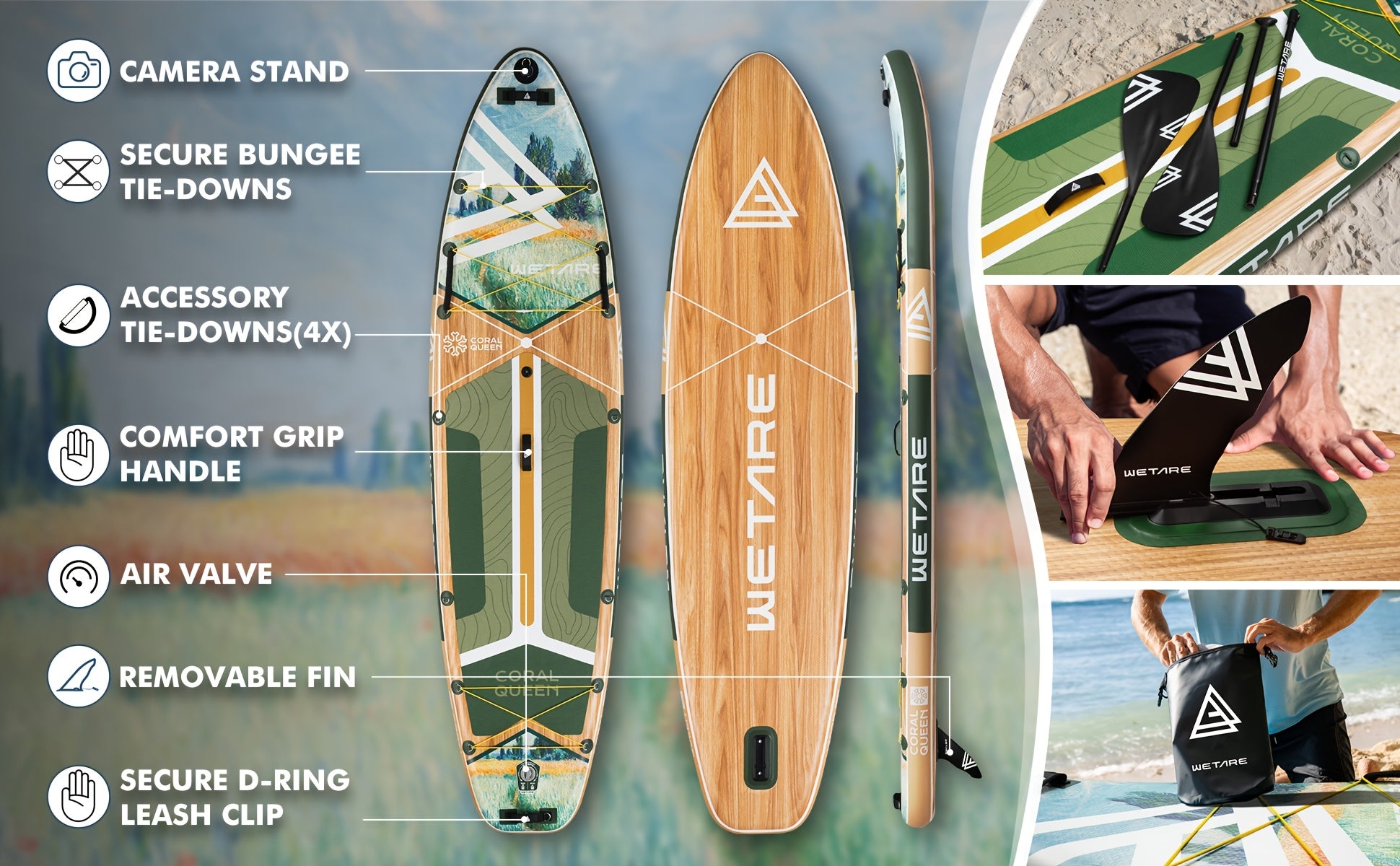 WETARE Coral Queen Inflatable SUP – 11'6"x35", 450lbs Capacity, All-in-One