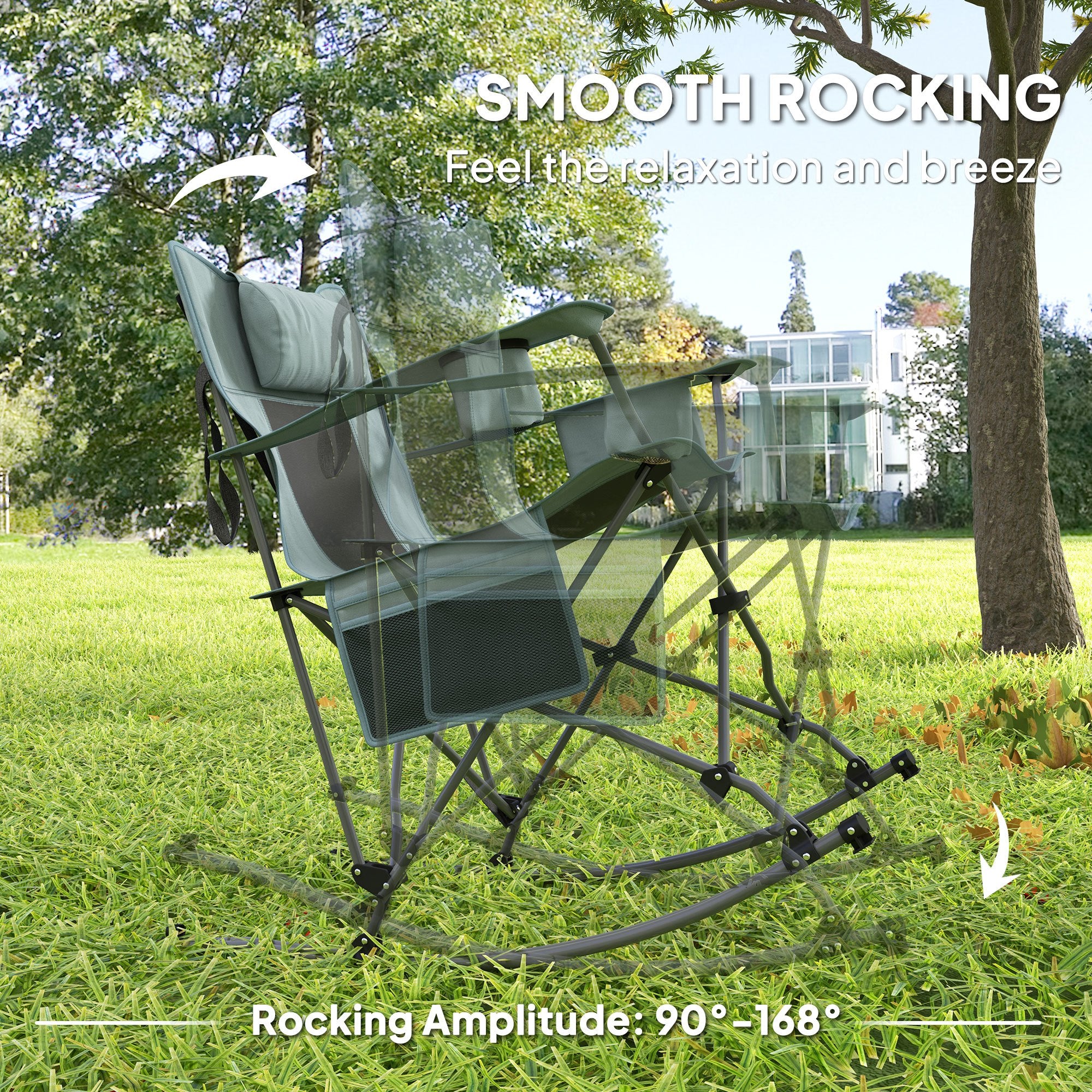 Folding Rocking Camping Chairs – 2 Pack with Headrest, Cooler & Cup Holder