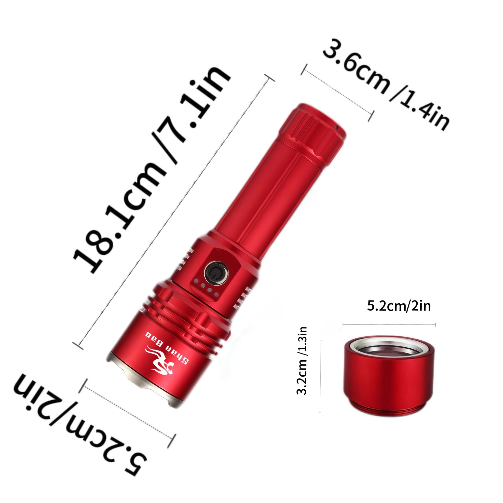 Shan Bao Red LED Flashlight – Rechargeable & Zoomable, 5000mAh