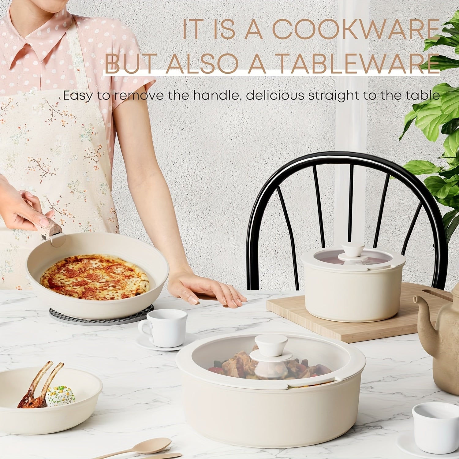 5-Piece Detachable Nonstick Cookware Set – Stackable Pots & Pans with Removable Handles