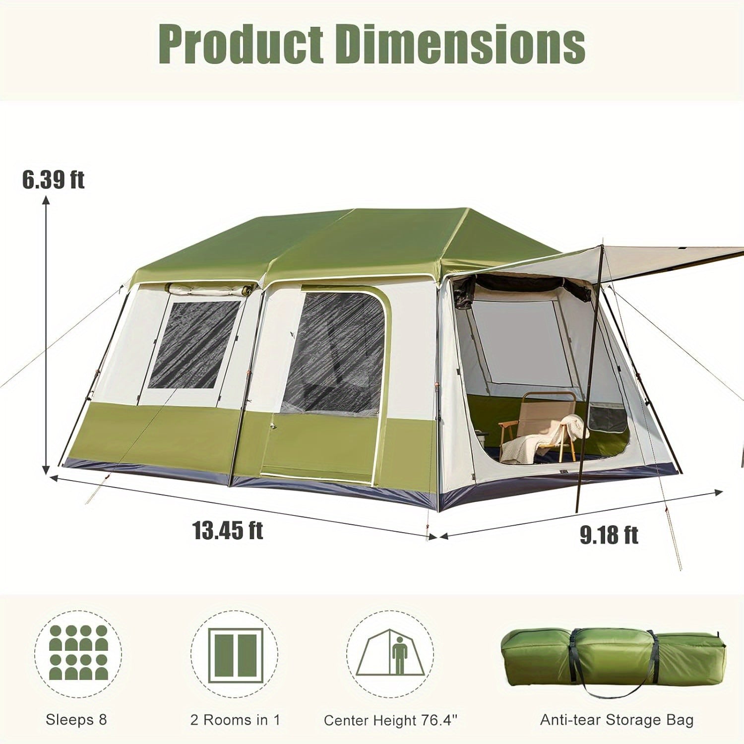OYEROL 4-10 Person Instant Pop-Up Camping Tent – 60s Setup, 4-Season