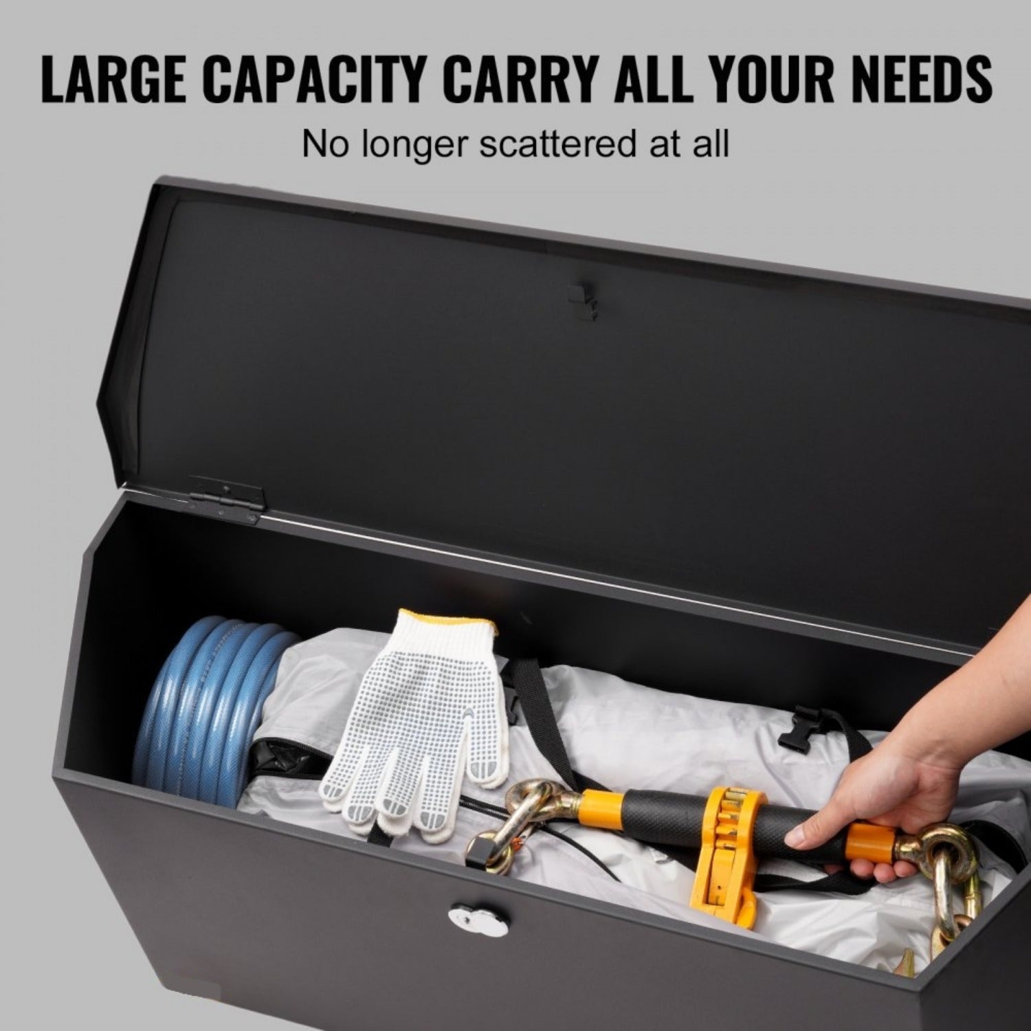 36" RV Trailer Tongue Box – Weatherproof Carbon Steel with Dual Locks & Gas Strut Lid