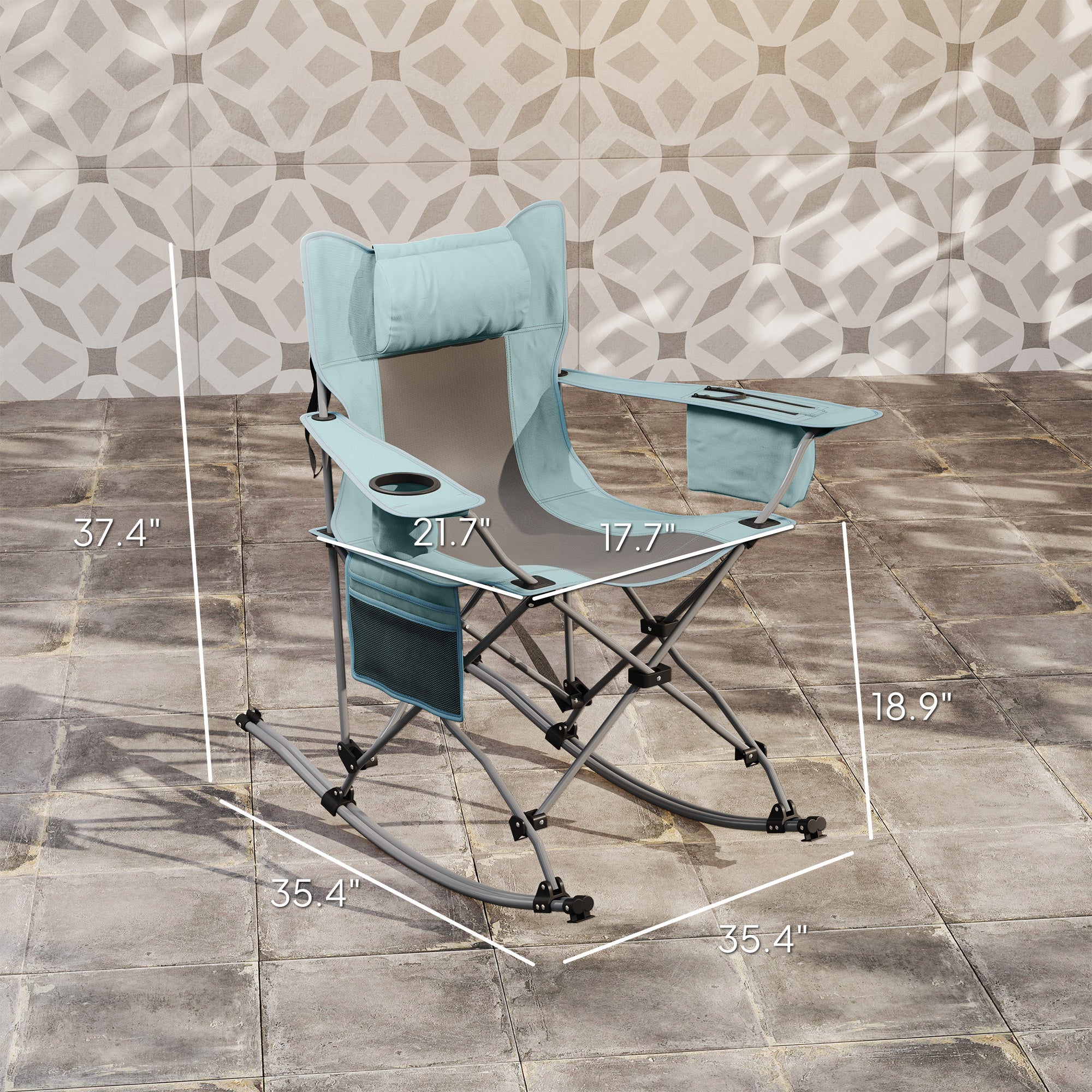 Folding Rocking Camping Chairs – 2 Pack with Headrest, Cooler & Cup Holder