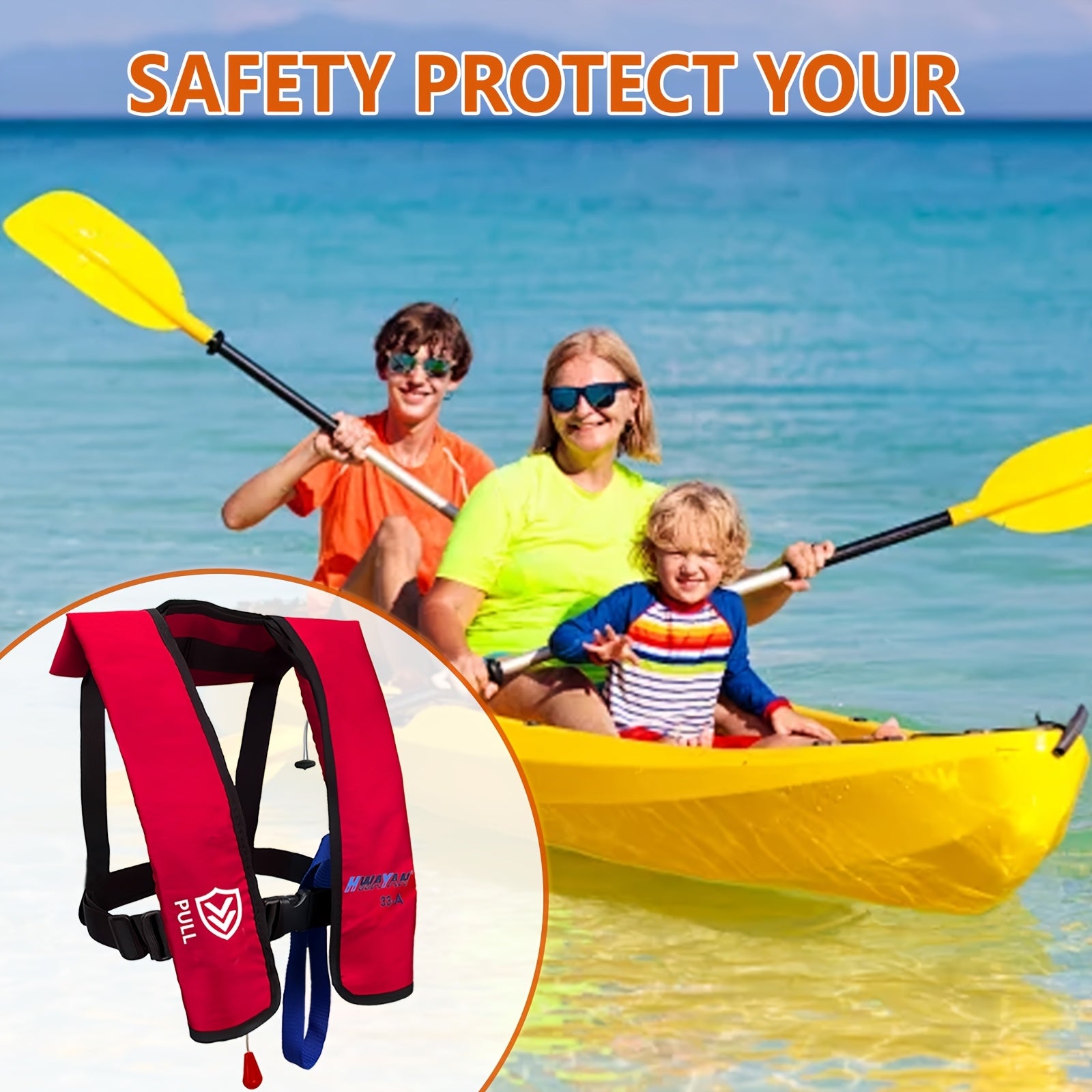 HWAYAN 607-Red Automatic Inflatable Life Jacket – Adjustable, 330 lbs Capacity