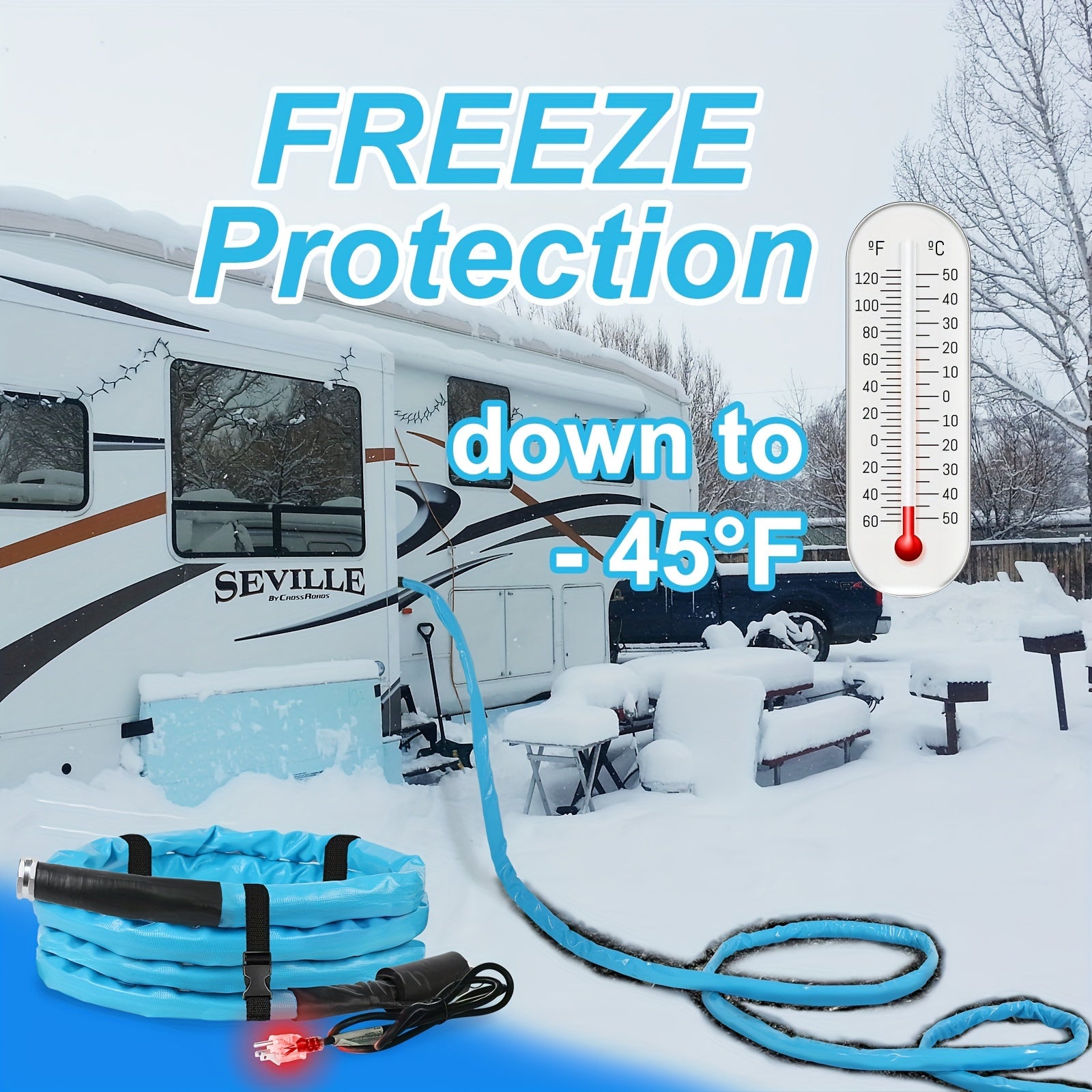 15ft Heated Water Hose for RV – Anti-Freeze, BPA-Free with Thermostat