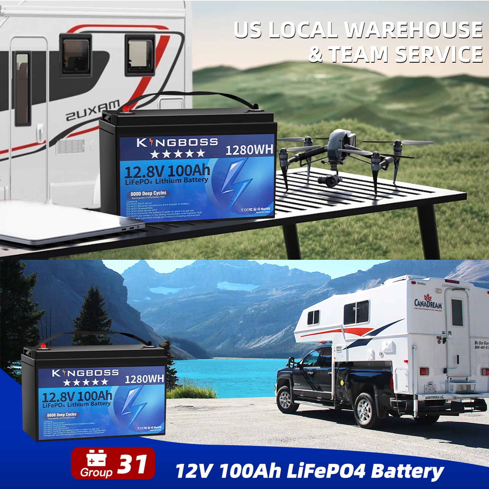 12V 100Ah IP65 LiFePO4 Lithium Battery – Waterproof, 15000 Cycle, Built-In BMS