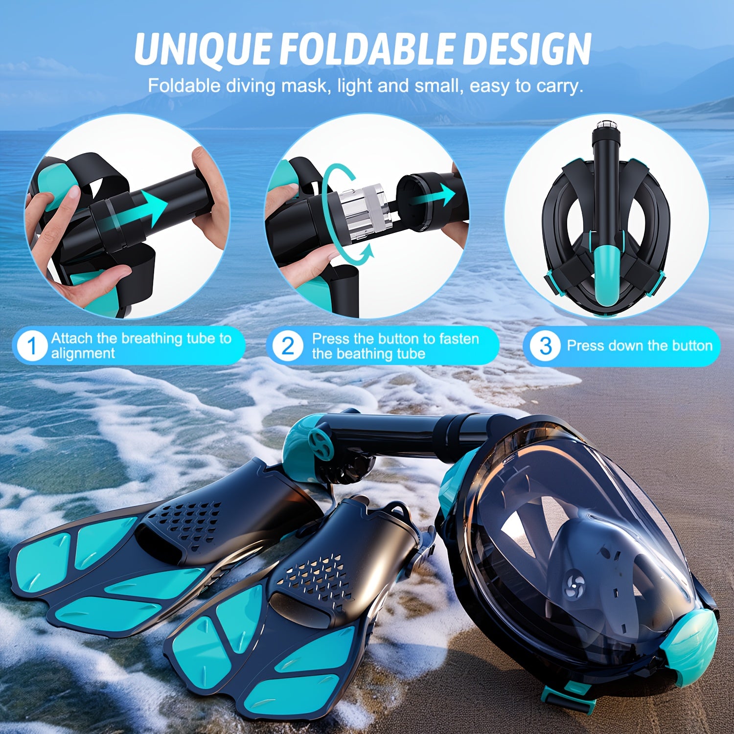 Adult Snorkeling Set – Full Face Mask & Adjustable Swim Fins