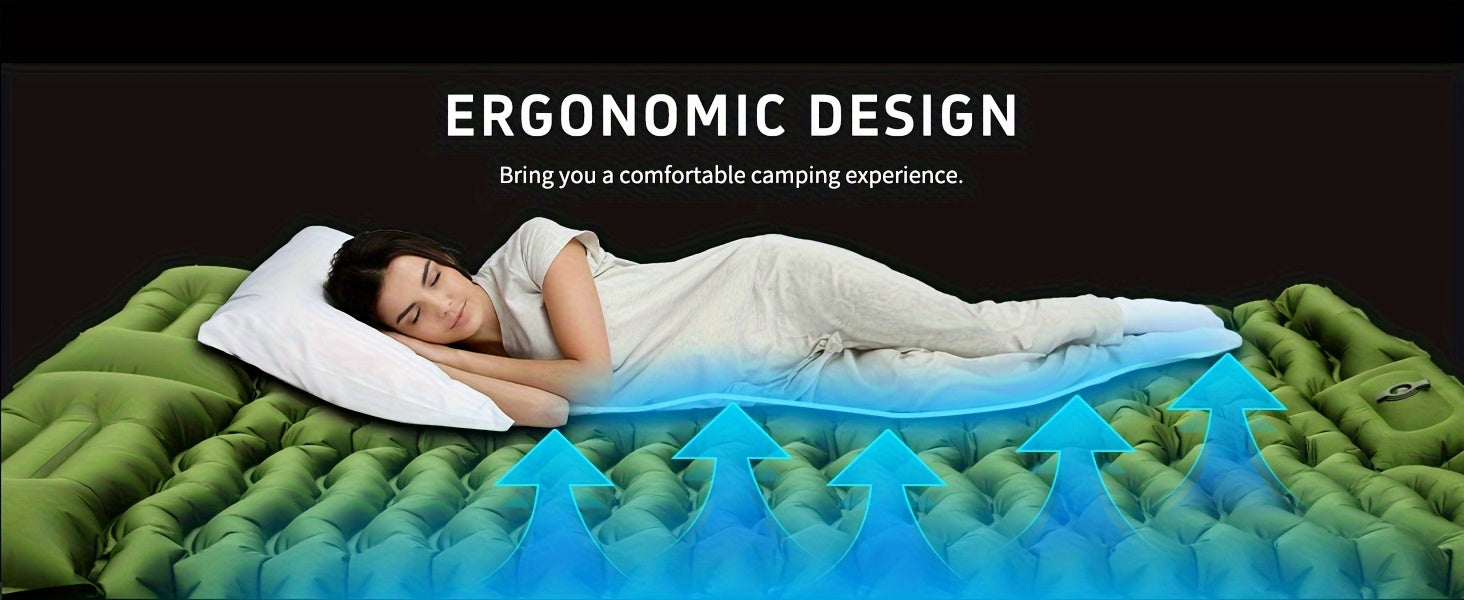 Extra-Thick Double Sleeping Pad – 4" Self-Inflating with Pillows & Foot Pump