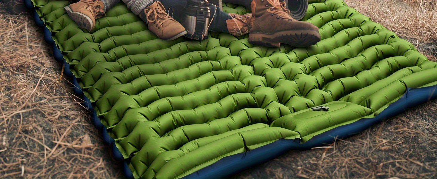 Extra-Thick Double Sleeping Pad – 4" Self-Inflating with Pillows & Foot Pump