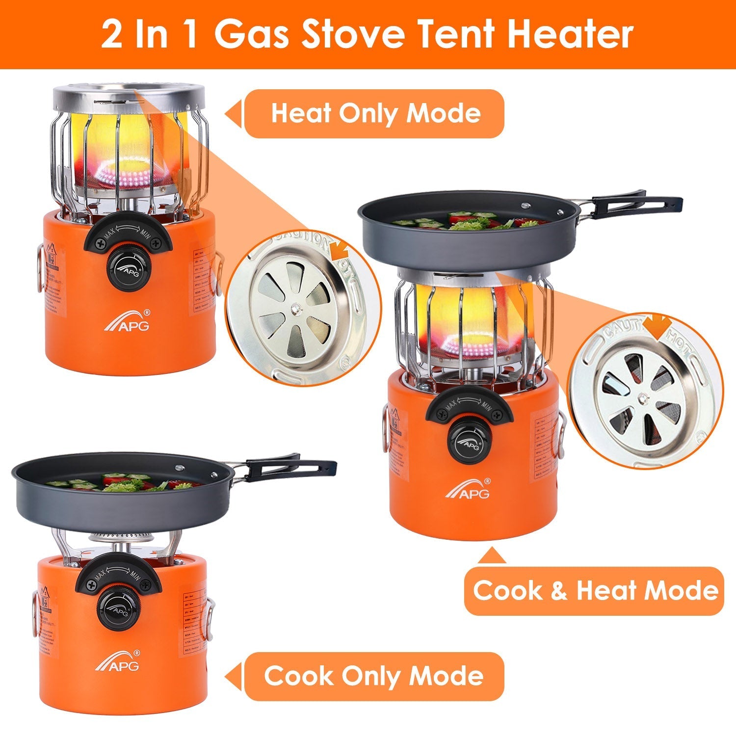 2-in-1 Camping Stove & Tent Heater – 2000W, 360° Radiant Heat, 3 Modes