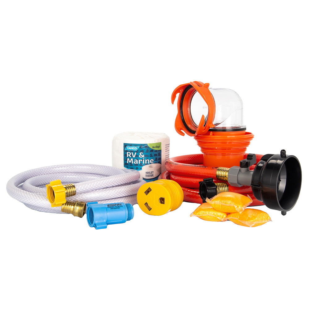 Camco RV Hookup Starter Kit with Sewer, Water & Power Accessories
