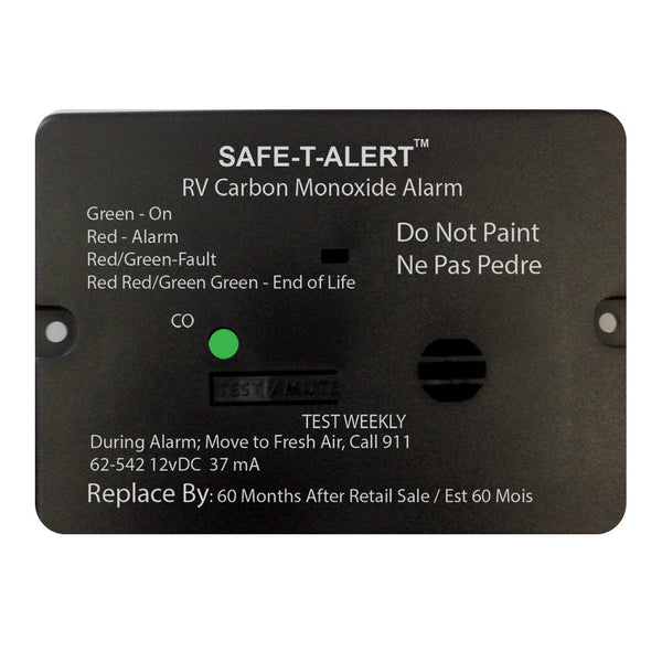 Safe-T-Alert 62 Series 12V RV CO Alarm – Flush Mount, Black