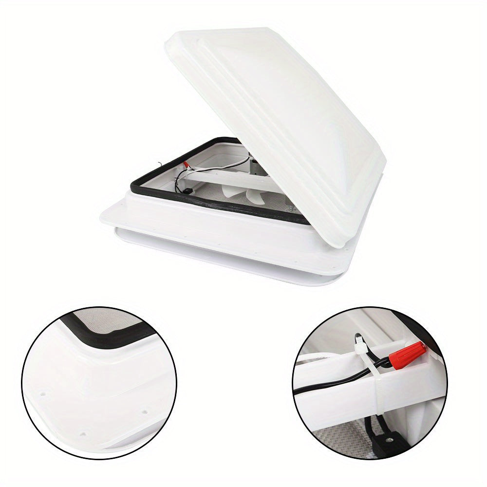 14" x 14" RV Roof Vent Fan Kit – 12V, 6" Blades, White