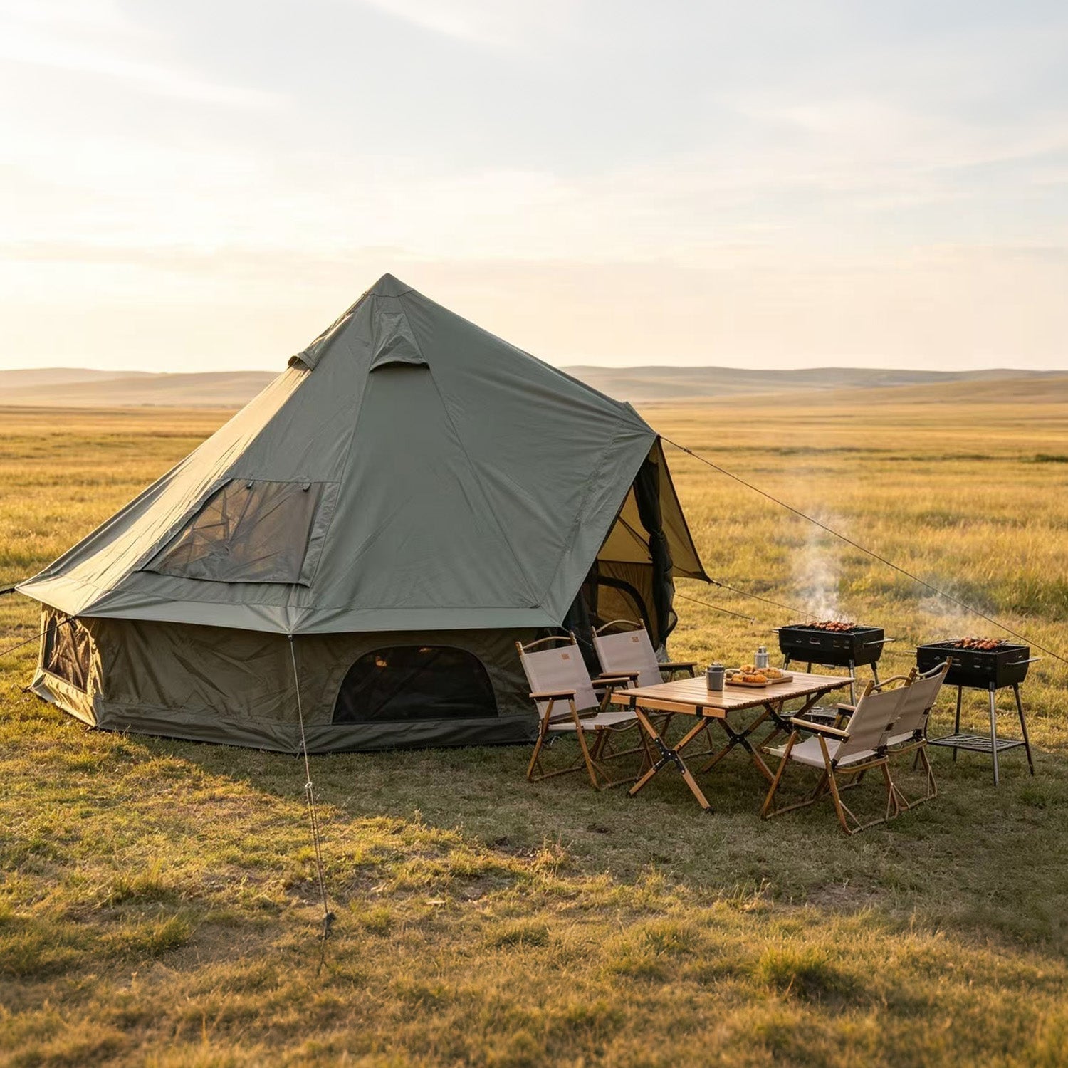 Oxford Bell Tent with Stove Jack – 4-Season Family Camping & Glamping Tent