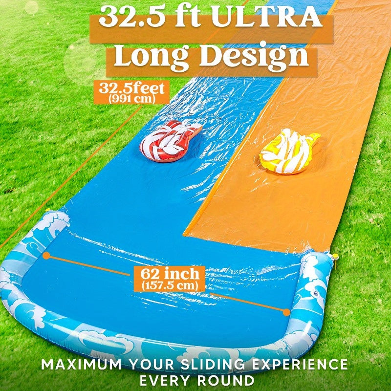 SYNCFUN 32.5ft Extra Long Water Slide – Double Slide with 2 Inflatable Boards