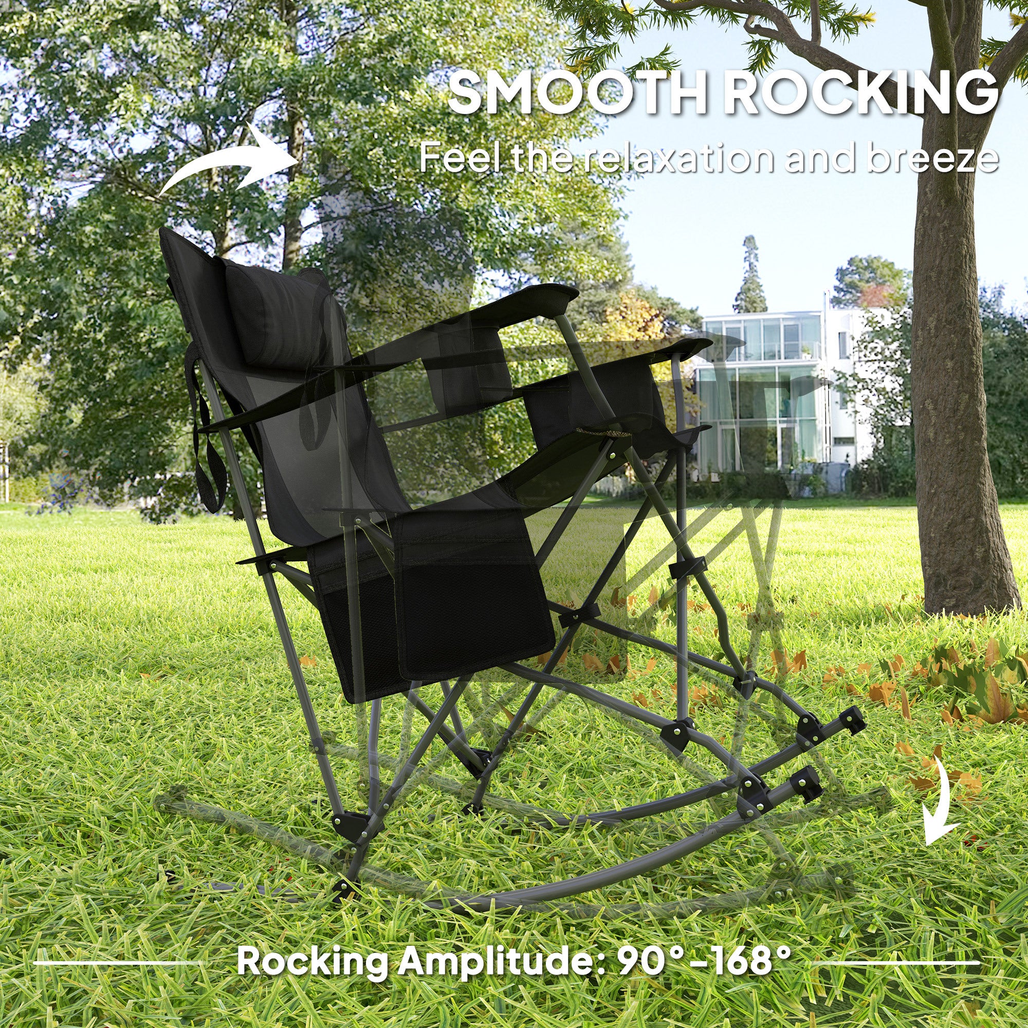 Folding Rocking Camping Chairs – 2 Pack with Headrest, Cooler & Cup Holder