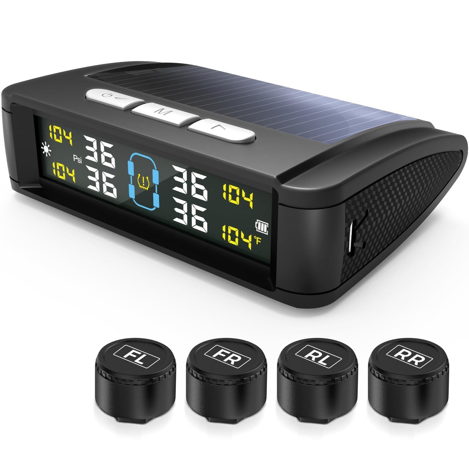 Solar-Powered Wireless TPMS – 4 External Sensors with LCD Display