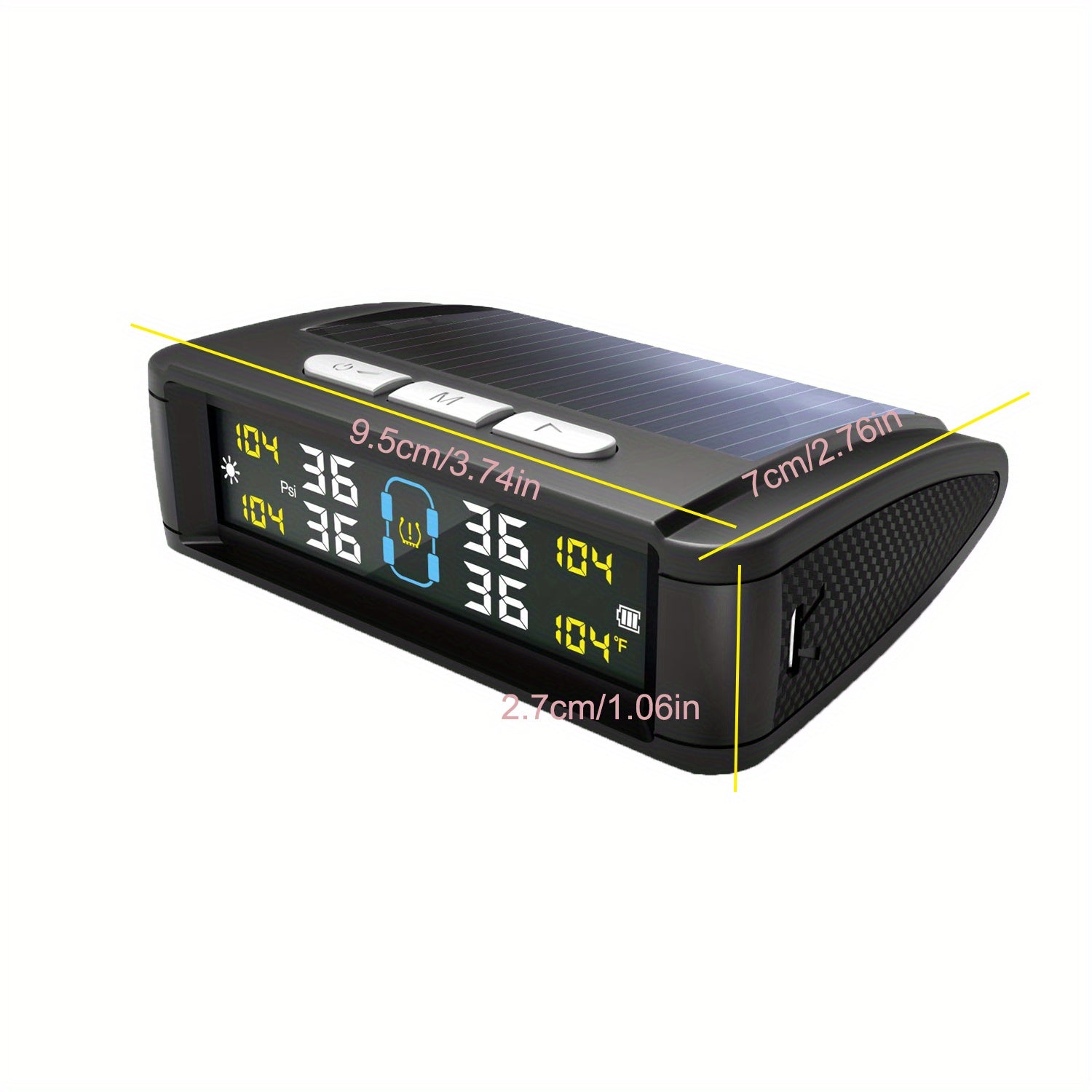 Solar-Powered Wireless TPMS – 4 External Sensors with LCD Display