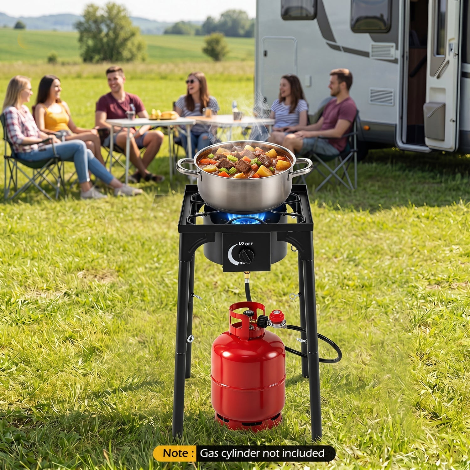 Single Burner Propane Camping Stove – 80,000 BTU with Regulator & 8-Leg Stand